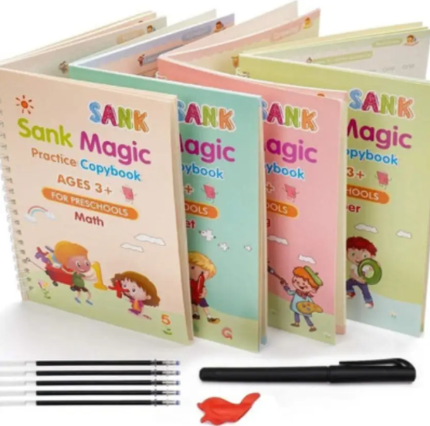 Magic Book For Kids With Pen | Handwriting Practice Copy Book For Preschoolers | Includes Alphabets, Number Tracing, Maths And Drawing Book | Magic Calligraphy Copybook Set Of 4 Books  (Hardbound, Magic Book)